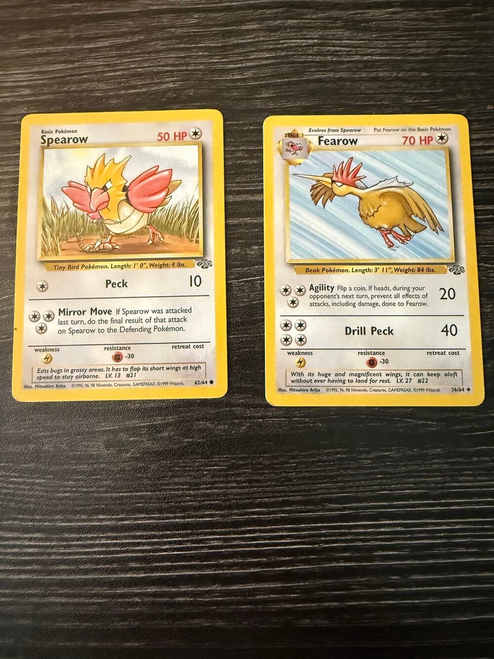 Vintage 1999 Pokémon Cards Jungle Set Spearow 62/64 & Fearow 36/64 Duo